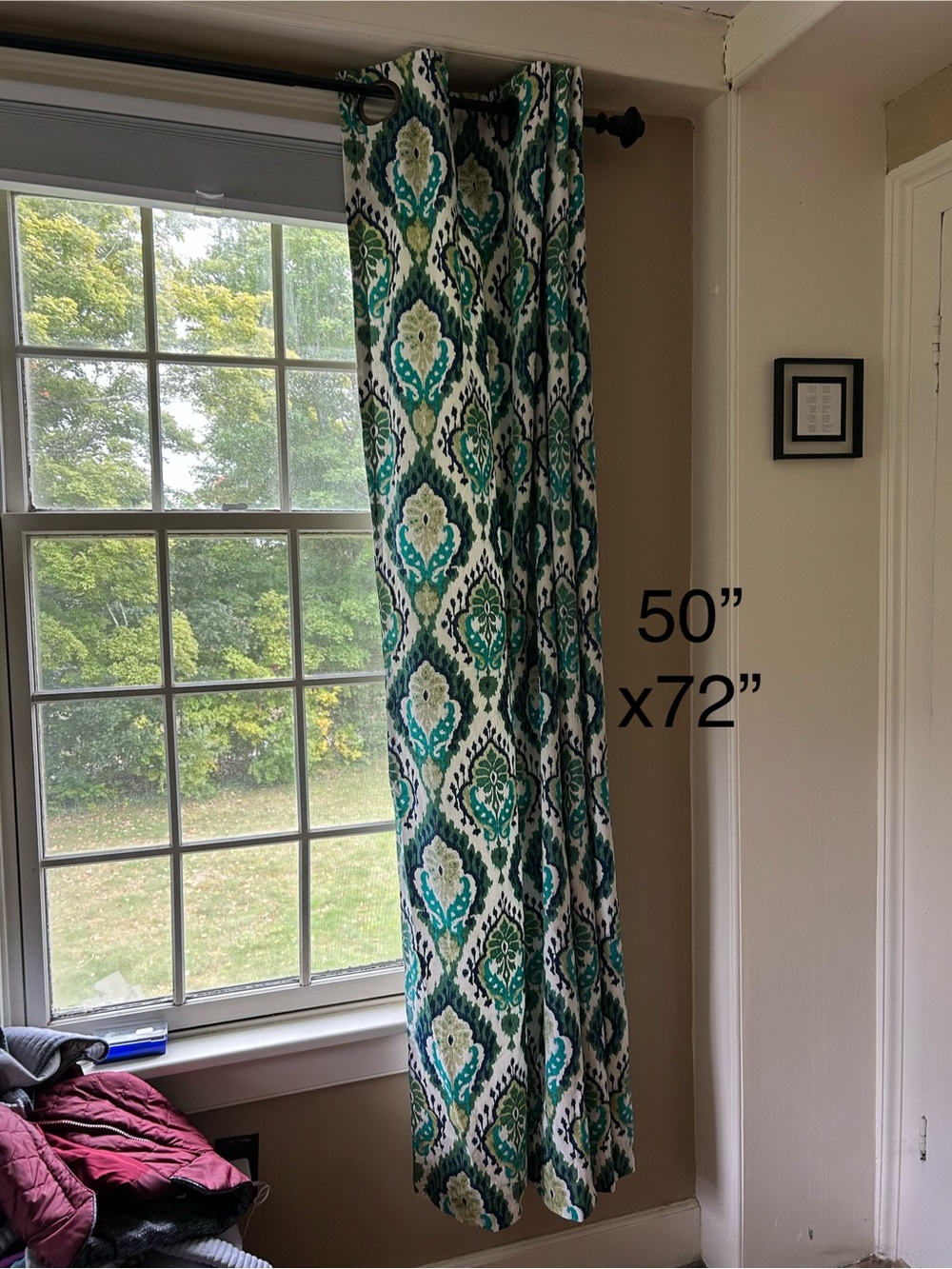 Decorative Teal and White Patterned Curtain Panel - Home Accents